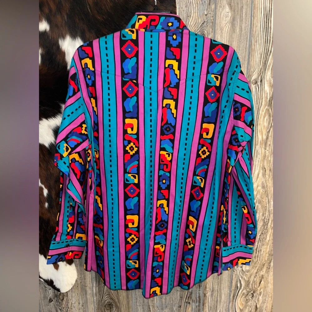 Vintage made in USA size XL retro bright colored western shirt button up - Picture 6 of 6